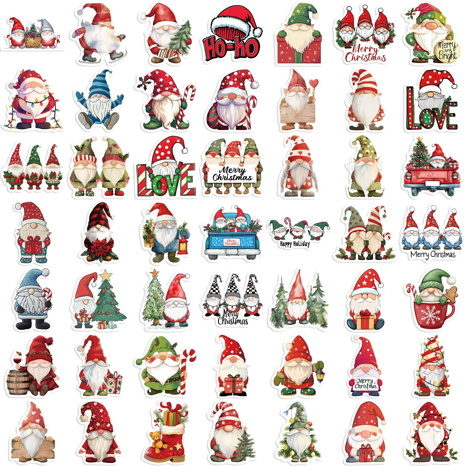 50pcs Happy Christmas Gnome Stickers PVC Decorative for Home Wall Sticker Gift Year Christmas Aesthetic Phone Sticker