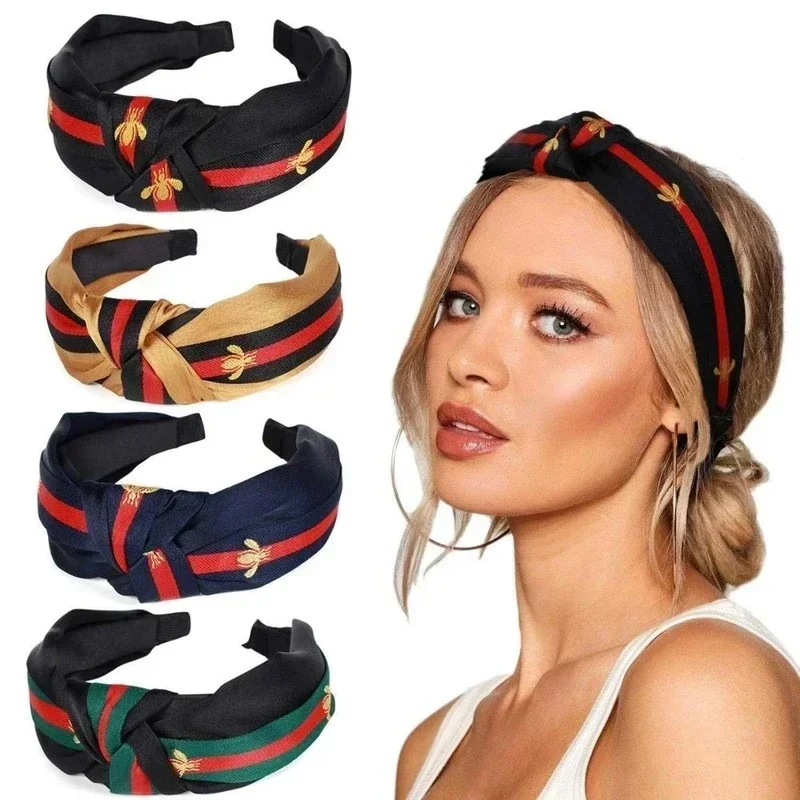 European American Polka Dot Bee Stripe Braid Hairpin Korean Style Wide-brimmed Knotted Headband Female Hair Hoop