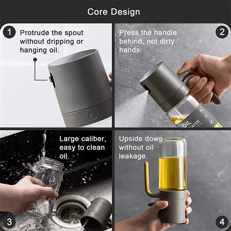 Zackoo 250ml Oil Spray Bottle High Borosilicate Glass Olive Oil Sprayer Mister Spray Cooking Oil Dispensers for Air Fryer Salad