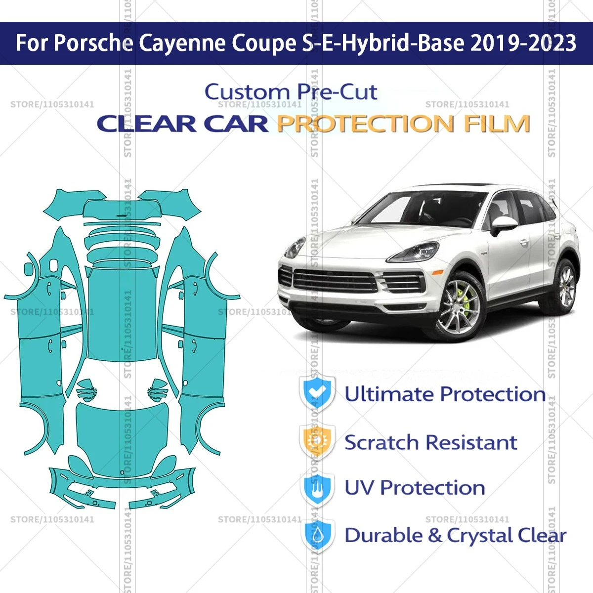 

Защитная пленка PPF для Porsche Cayenne Coupe S-E-Hybrid-Base 2019-2023, предварительно вырезанная, прозрачная, автомобильная пленка PPF