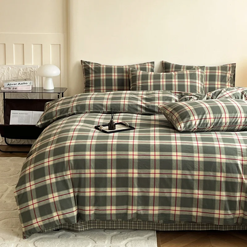 1pc Checkered Printed Duvet Cover 100% Cotton Quilt Cover Simple Style High Quality capa de edredom casal (No Pillowcase)