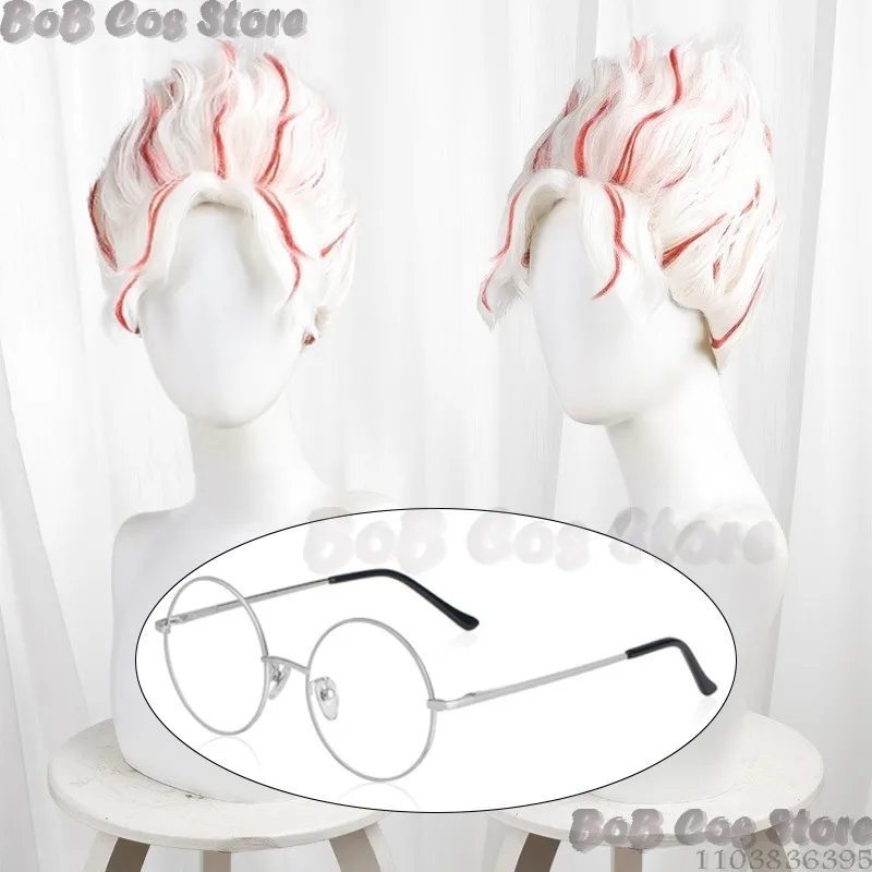 CosplayTurbo Granny Okarun 애니메이션 코스프레 가발 마스크 Dandadan 레드 화이트 하이라이트 헤어 실버 안경 Occult-kun Holloween Party P