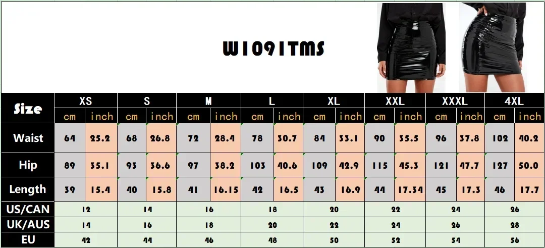 Damen Glänzender Schwarzer PVC-Lackleder High-Waist Bodycon Minirock Slim Fit Clubwear Nachtclub Party Bestseller Sexy Mode Neu – Detail 1