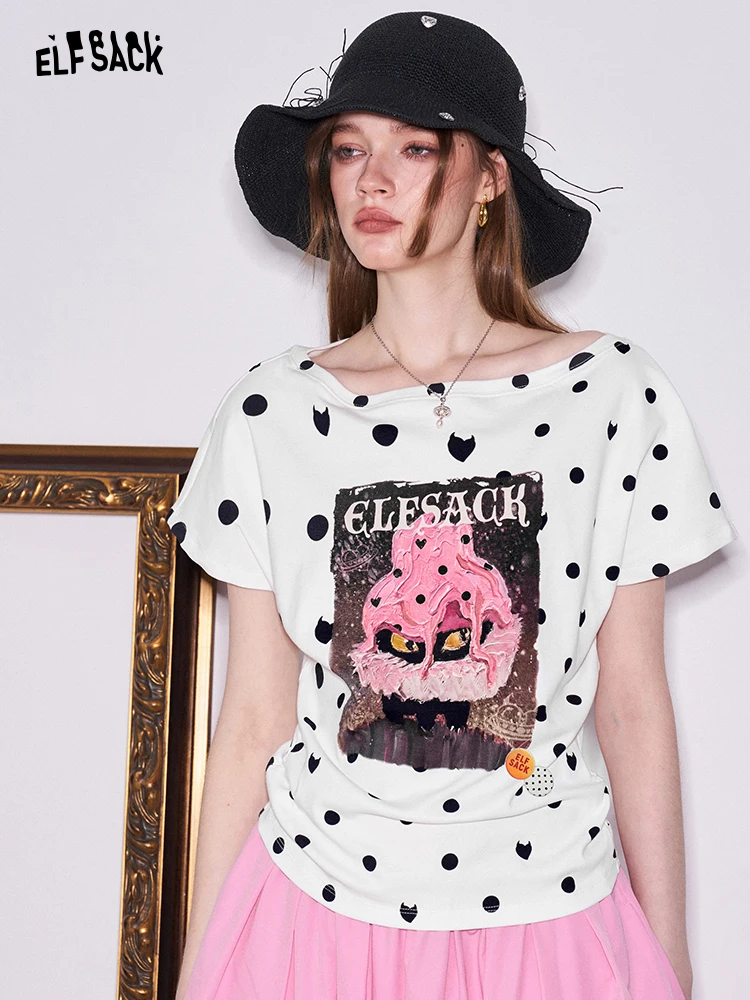 

Summer Polka Dot Print One Shoulder Short Sleeve T-Shirt Women's Casual Loose Fit City Walk Travel Shopping Sport Daily Date Top