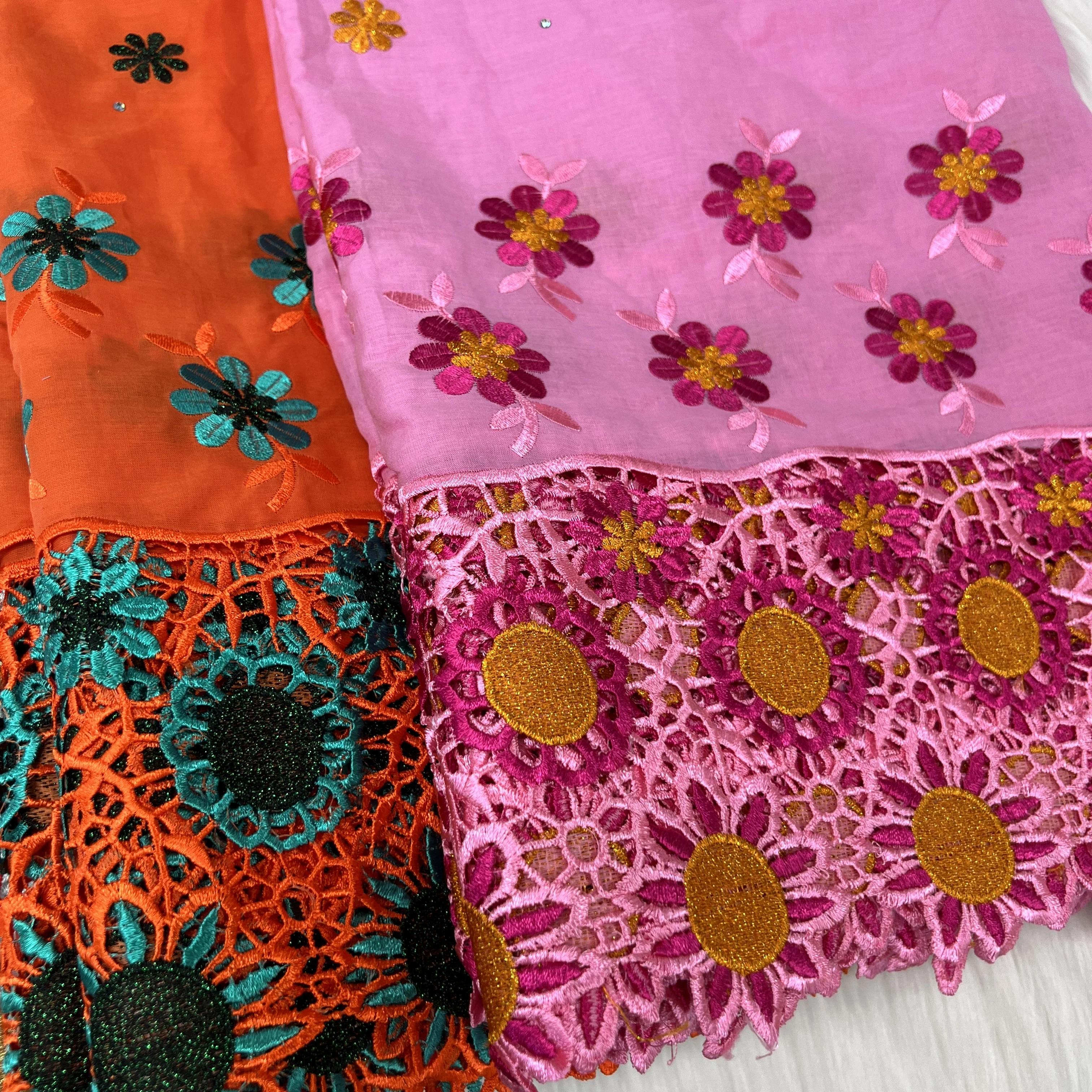 

5Yards/Lot Wonderful Pink African Cotton Fabric Embroidery Swiss Voile Lace Match Rhinestones For Dressing B053