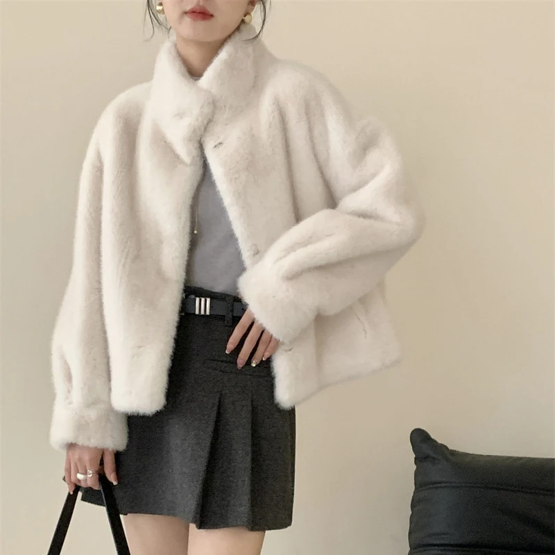 2025 Women Winter Warm Coat Furry Faux Fur Stand Collar Coat Windbreak Jacket Women Tops Coat Casaco Feminino