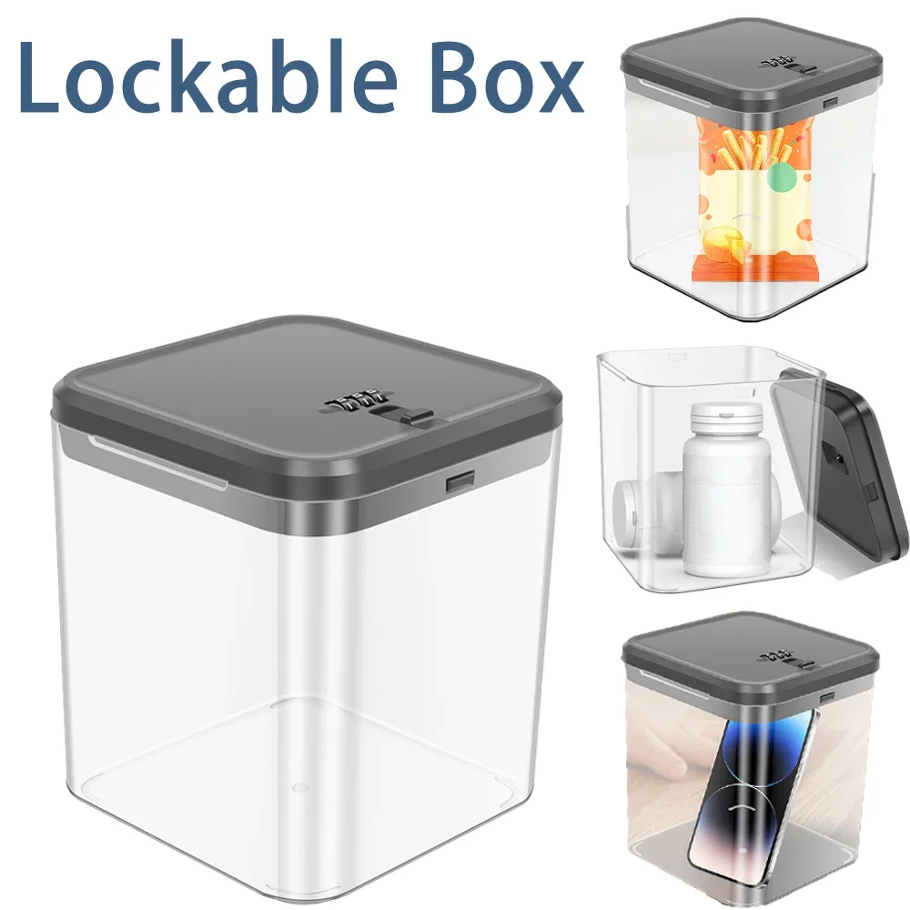 Transparent Lock Box with Password Lockable Storage Box for Phone Gaming Device Food Snack Refrigerator Personal Items Safe box