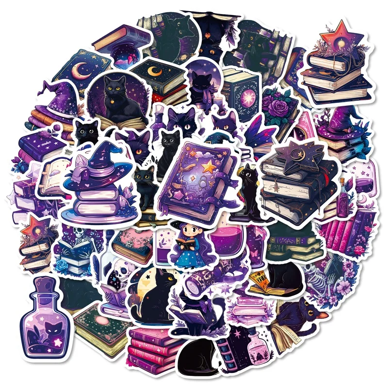 10/30/56PCS Cartoon Gothic Purple Book PVC Sticky Sticker Aesthetic DIY Decoration Scrapbooking Hand Accounting Supplies