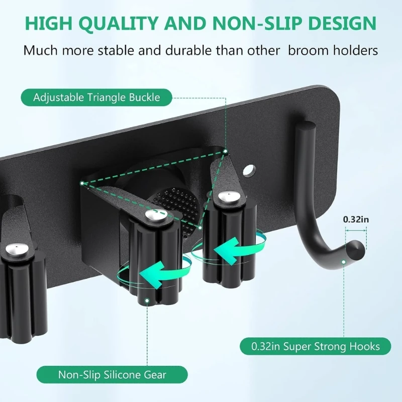 Suporte para esfregão montado na parede, suporte para esfregão e vassoura aço inoxidável, sem perfuração automática e65b