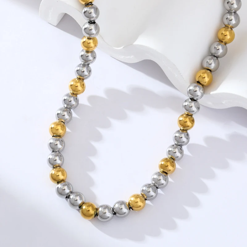 EILIECK 316L Stainless Steel Solid Beads Balls Necklace For Women Girl Fashion New Year Gift Collar Neck Chain Jewelry Set