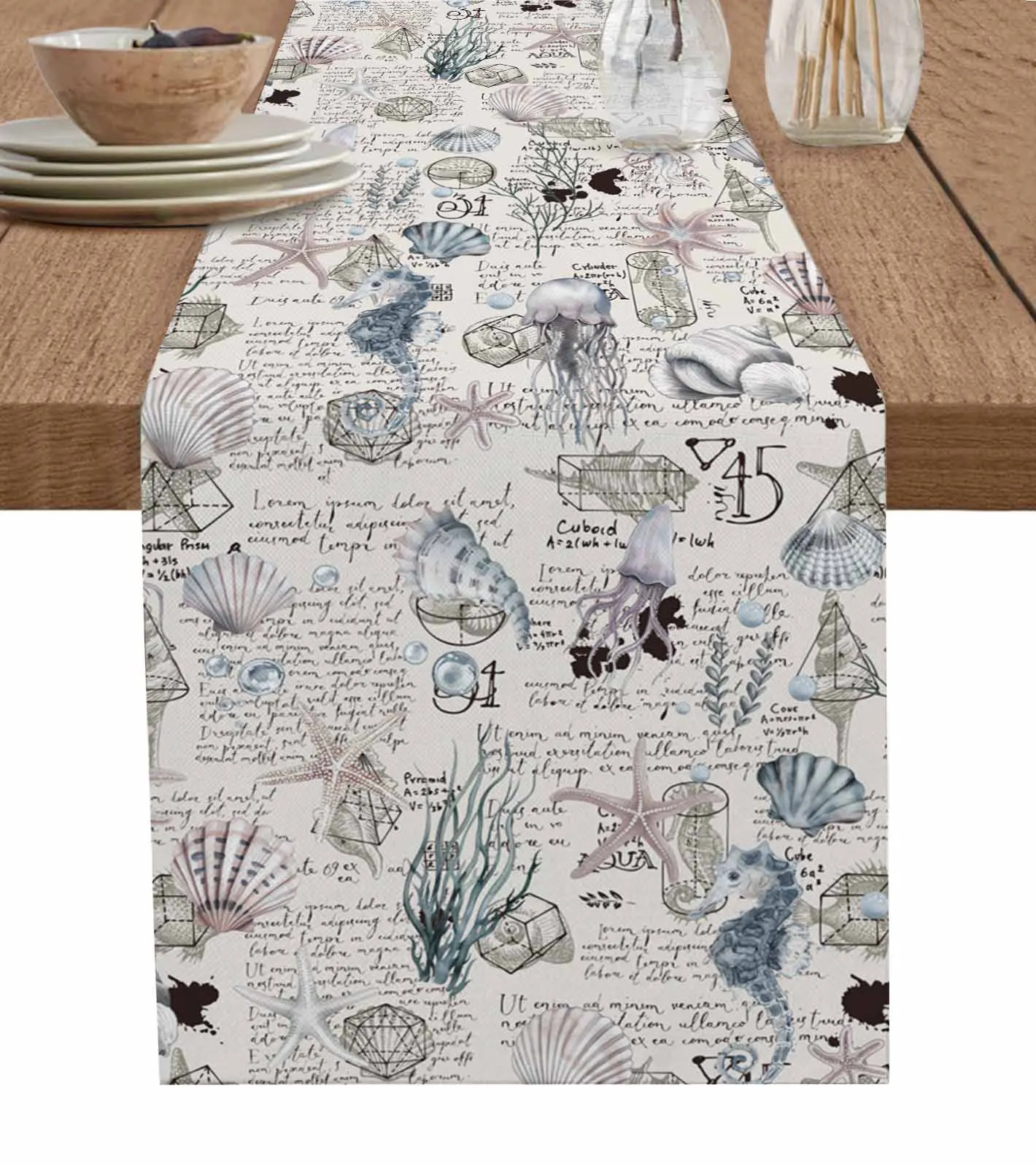 

Summer Watercolor Ocean Navigation Decor Table Runners Coffee Table Kitchen Dining Table Cloths Home Party Decor