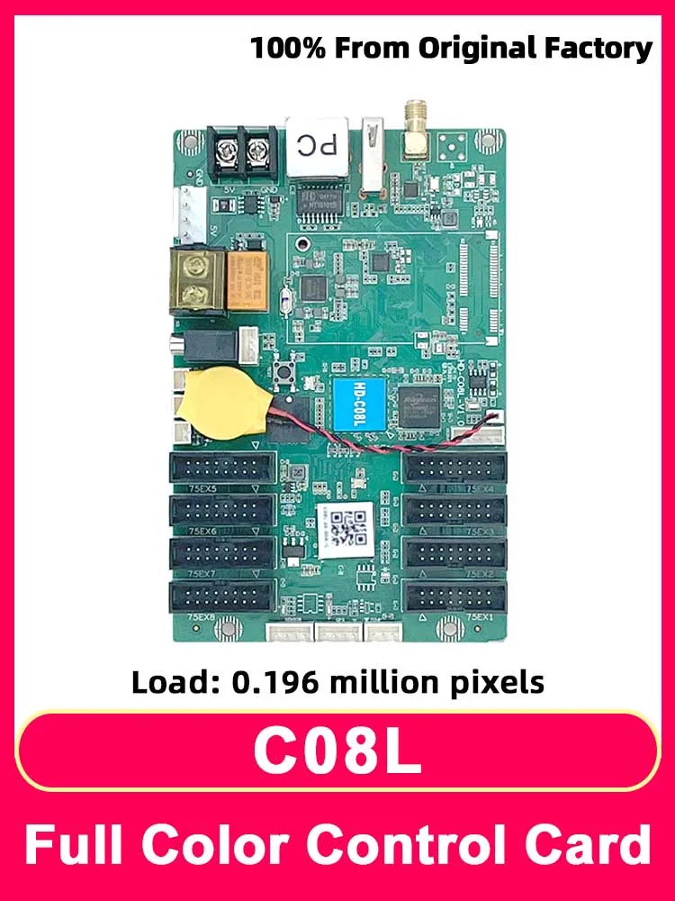 Huidu-Placa Principal Tela Eletrônica, Módulo RGB Interno, Display LED Colorido, Placa de Controle de Vídeo, Ethernet, Porta USB, WiFi, HD-C08L