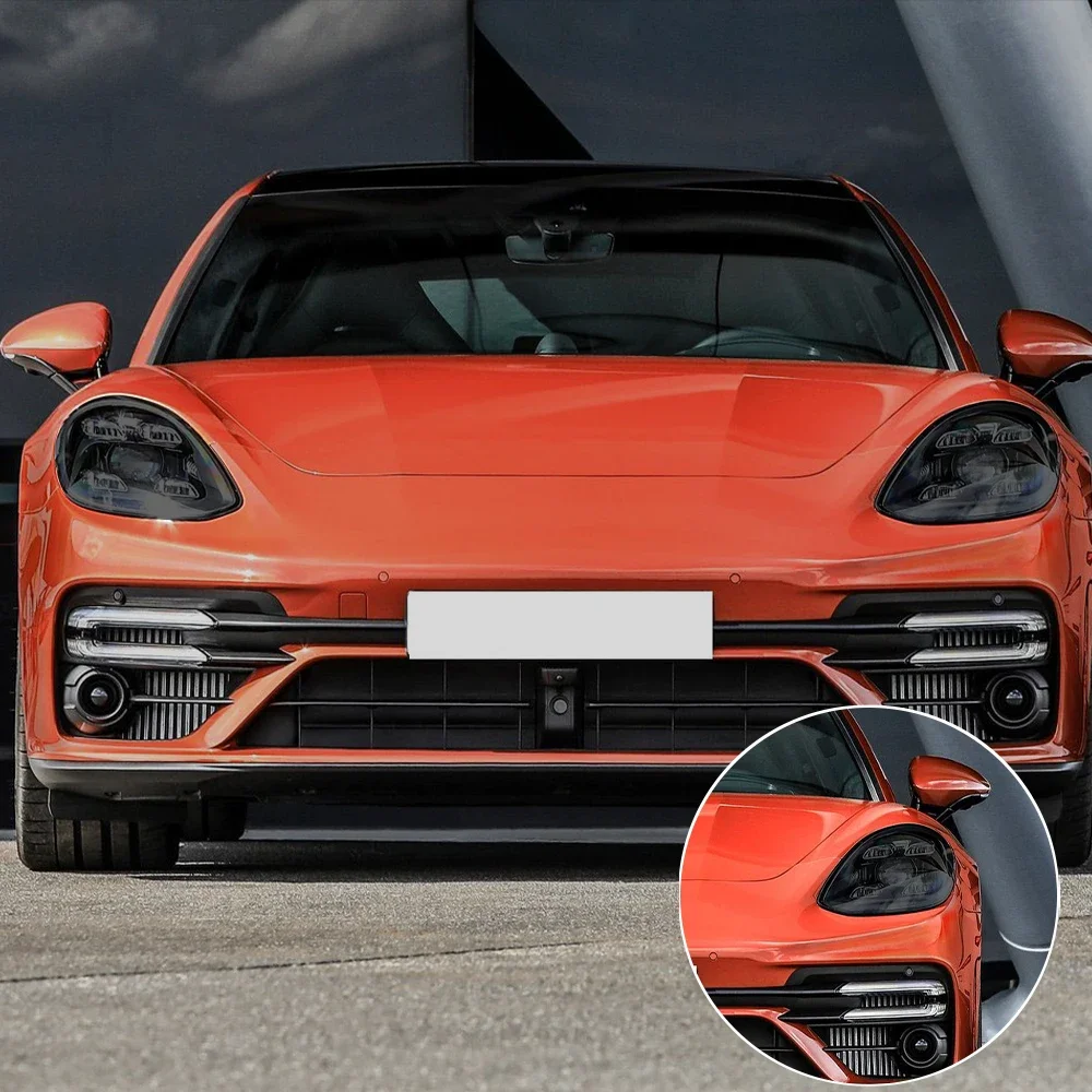 Car Headlight Protective Film For Porsche Panamera Taycan 971 971.2 976 J1 TPU PPF Smoke Black Pre Cut Anti-Scratch Vinyl Film