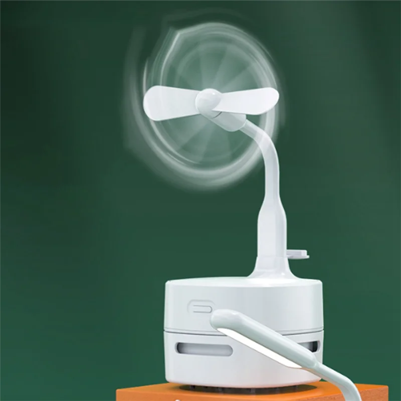 B52C مكنسة كهربائية متعددة الوظائف المنزل المحمولة مروحة صغيرة طالب ثلاثة في واحد لمبة مكتب سطح المكتب مكنسة كهربائية 8X6.5 سنتيمتر (أبيض