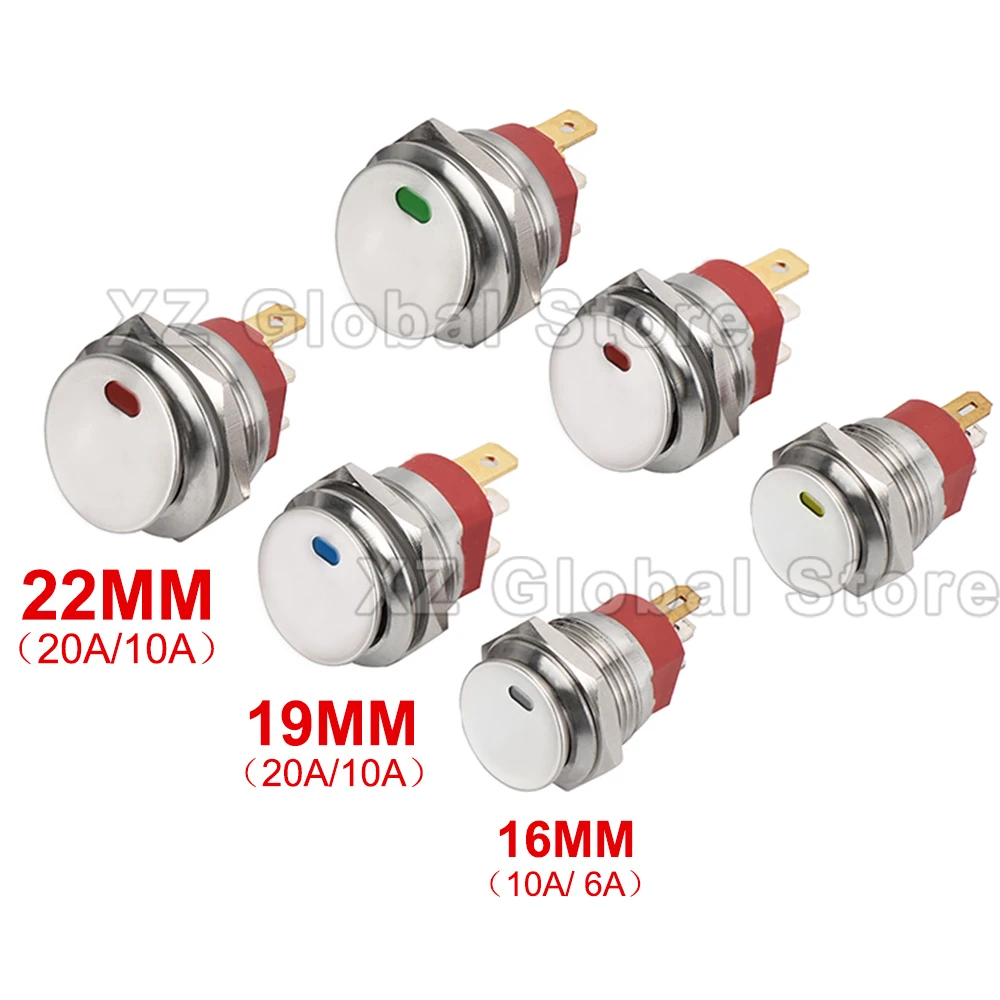 22mm Metal Toggle Rocker Switch LED Illuminated Car RV Auto Boat Dashboard Self-locking 12V 24V 20A ON-Off 3 Pin SPST 220V 15A