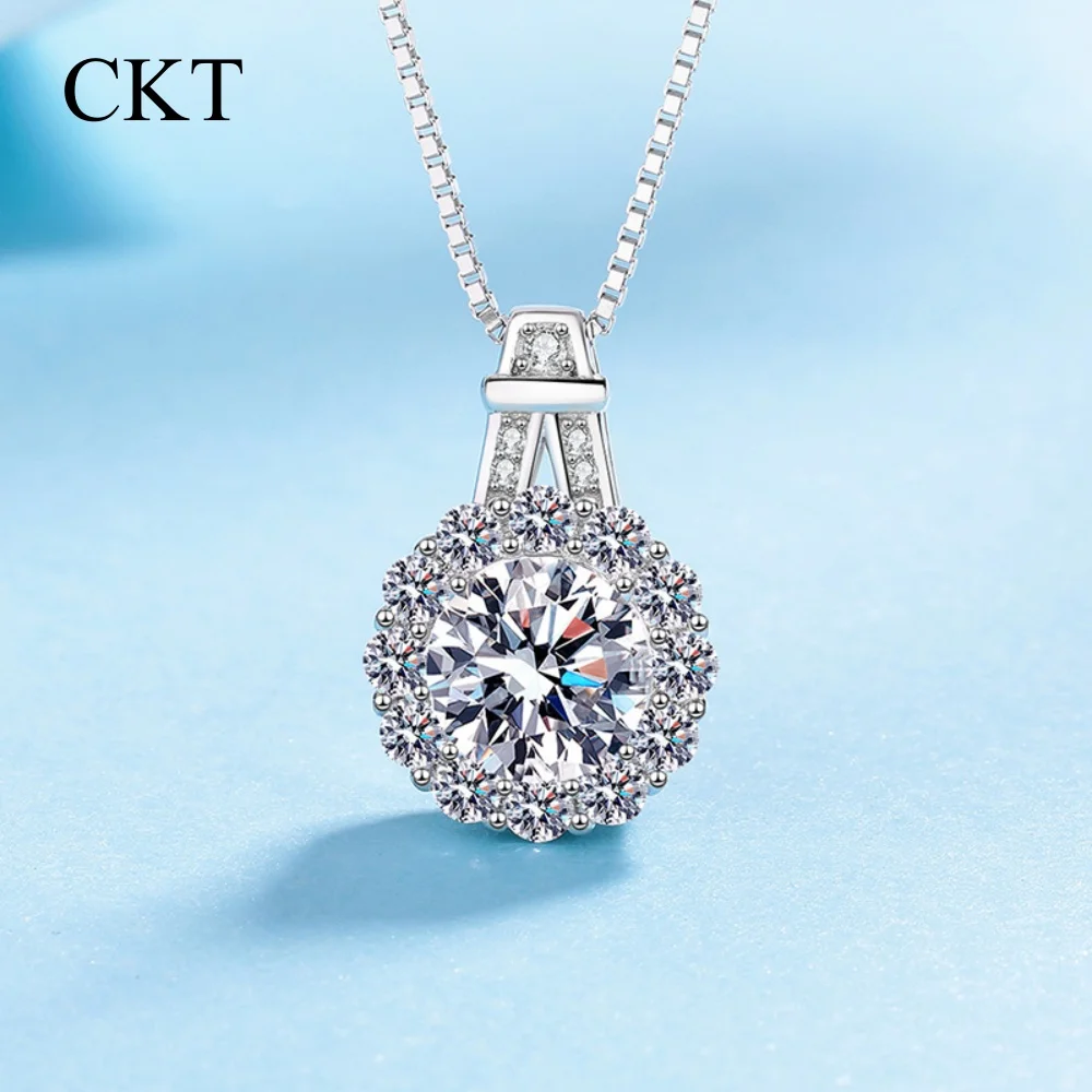 CKT Sunflower 3ct Moissanite Pendant with Platinum Pt950 Box Chain Trendy Exquisite Women's Necklace High-quality Jewelry Gifts