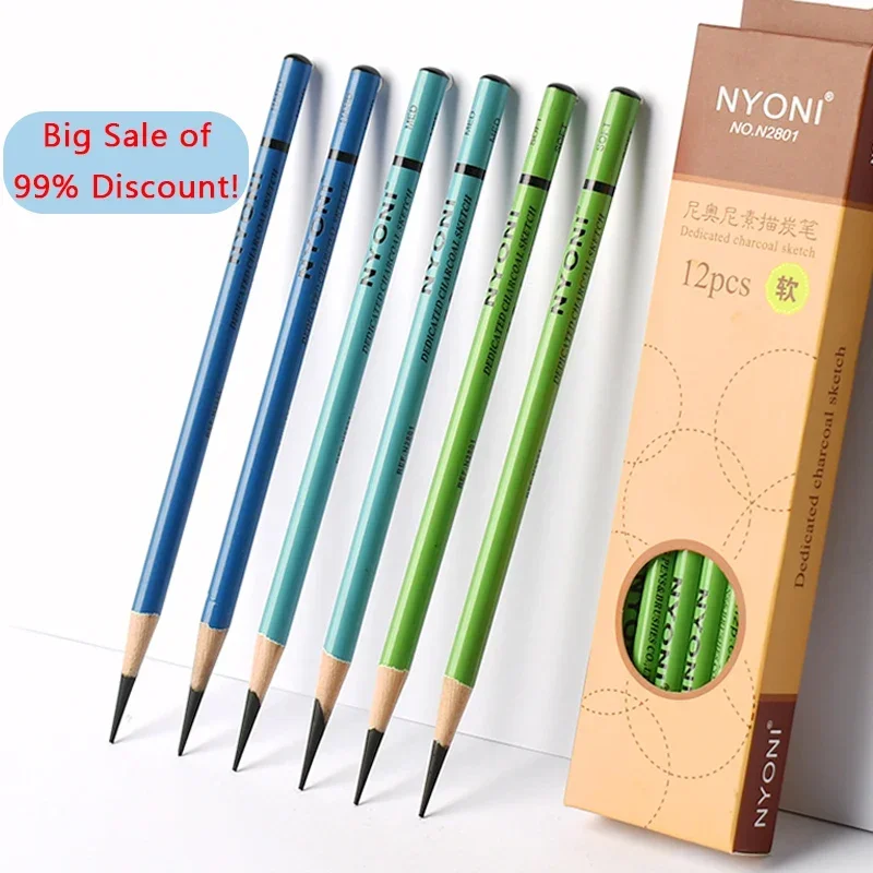 NYONI Sketch Charcoal Pencil S.SOFT/SOFT/MEDIUM/HARD Drawing Pencils Art Supplies Professional Drawing