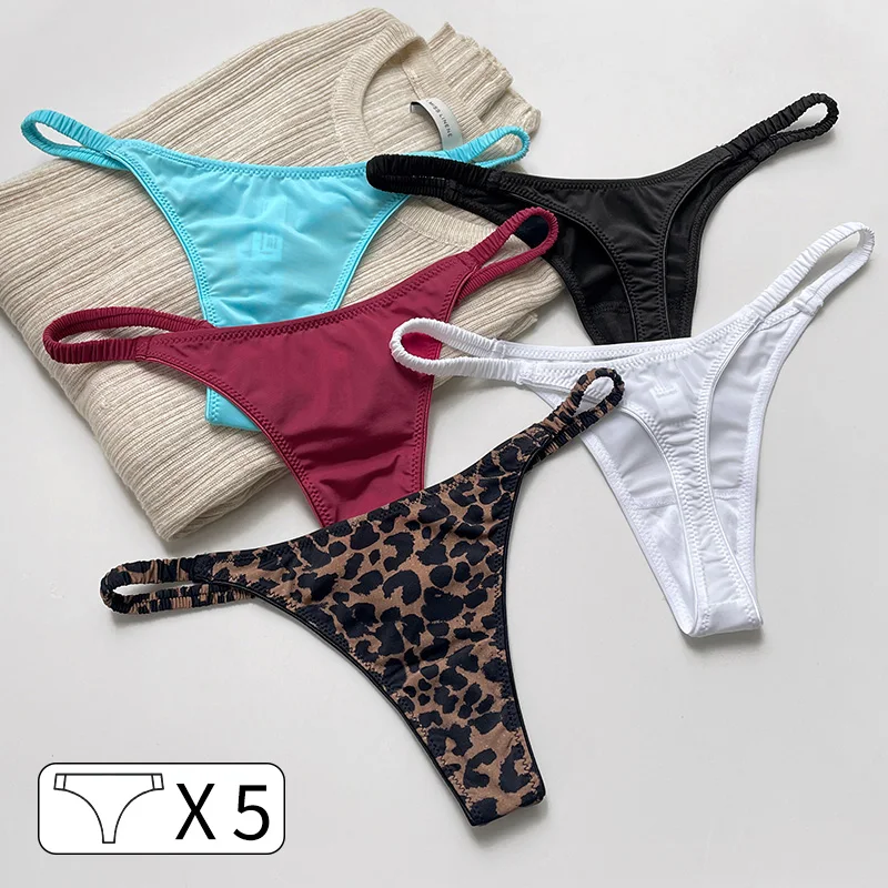 

5 шт. женские трусики сексуальные стринги из ледяного шелка бесшовное нижнее белье леопардовые трусы с Т-образной спинкой для девочек леопардовые трусы плюс размер S-XL