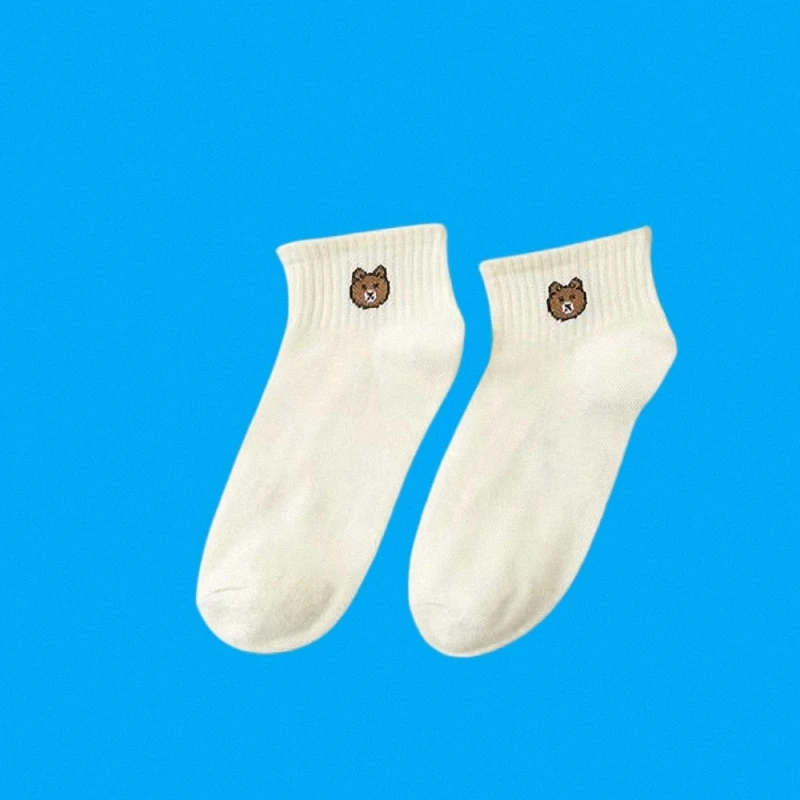 5/10 par Wysokiej jakości cienkie skarpetki damskie z płytkimi ustami Casual Boat Socks Cute College Style Bear Boat Socks Wiosna i lato