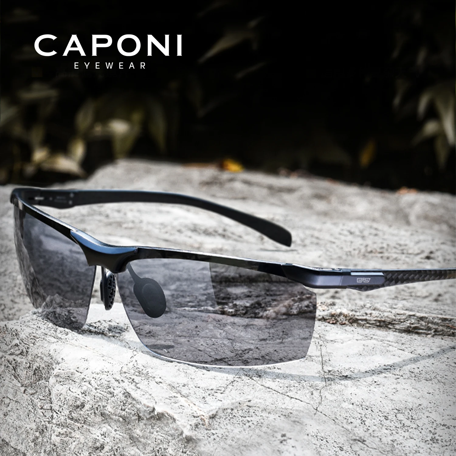 CAPONI New Sunglass Men Polarized Lightweight Carbon Fiber Photochromic Outdoor Sports Shades Sunglasses UV400 Designer BS8780