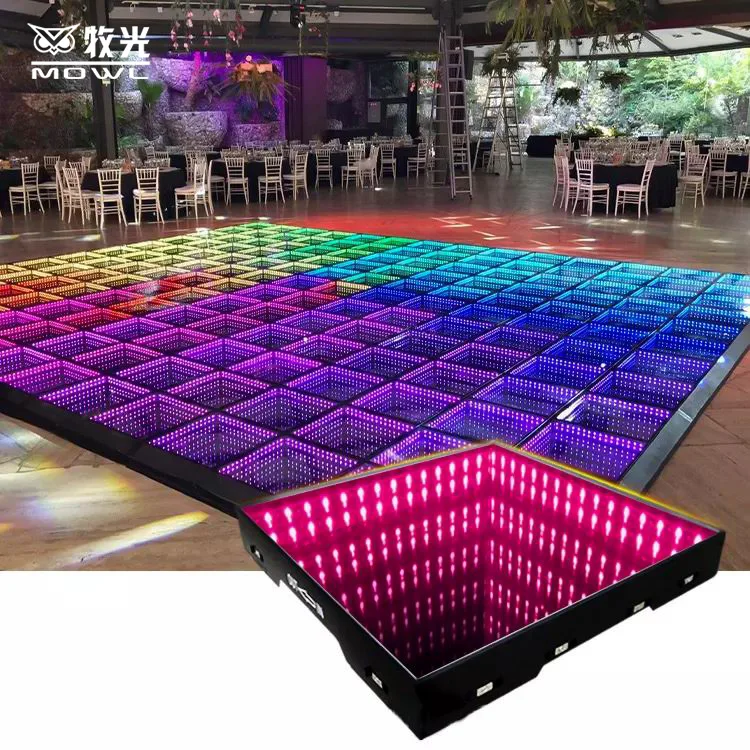 MOWL Lighted Tempered Glass Magnetic Infinity Mirror Panel 3d Effect LED Dance Floor for Wedding Party