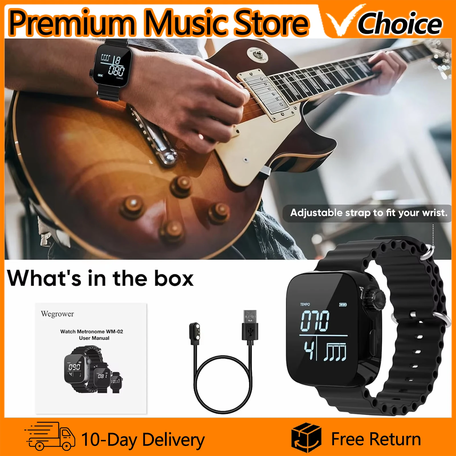 IRIN Vibrating Metronome Watch Wearable Multi-Function Smart Music Instruments Metronome for Running Music Practice Guitar Piano