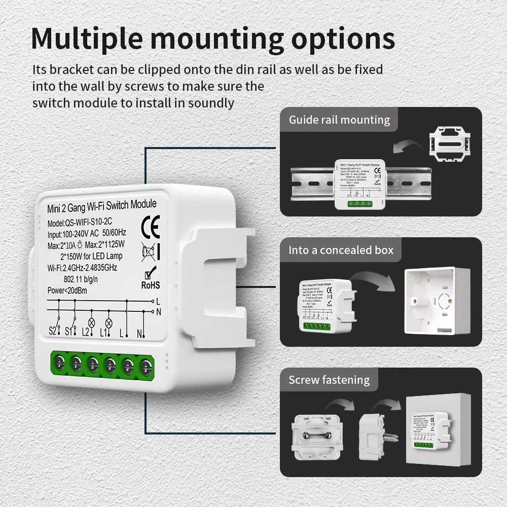 TNCE Tuya Wifi Zigbee Curtain Lamp Dimmer Switch Shutter Breaker DIY MINI Module 2-way Controller,Works with Alexa Google Home