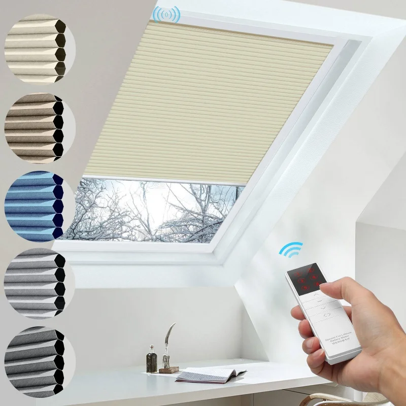 

2025Customizable Shades 100%Blackout Fabric App Remote Intelligent Control Electric Skylight Cellular Blinds For Roof Window
