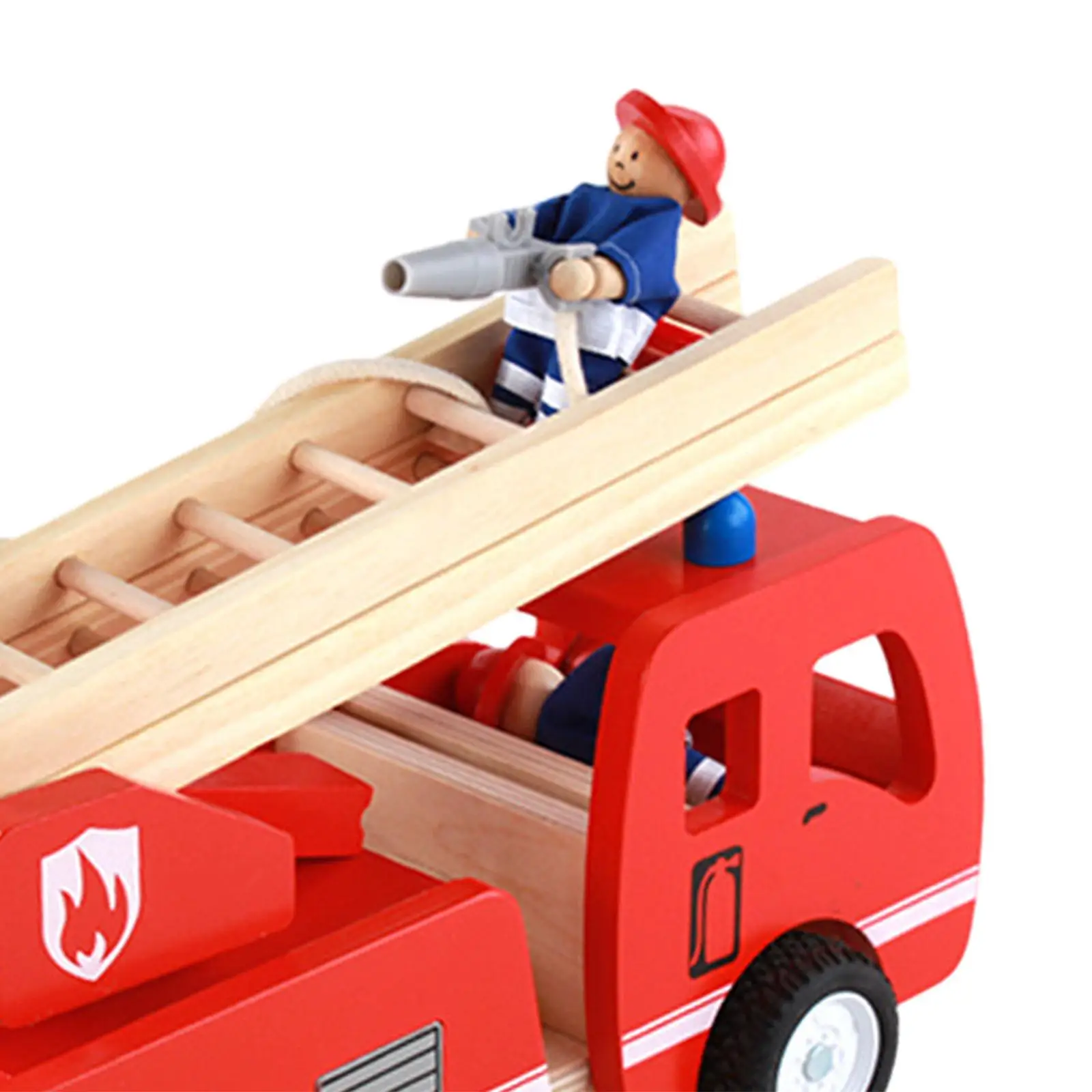 Wooden Fire Truck Toy Fine Motor Skills Educational Movement Simulation with Play Figure Wood Fire Engine Toy Pretend Play