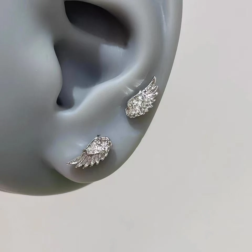 Fashion Silver Color Zircon Wing Stud Earrings for Women Luxury Shiny Crystal Geometric Personality Ear Bone Nail Jewelry Gifts image 3