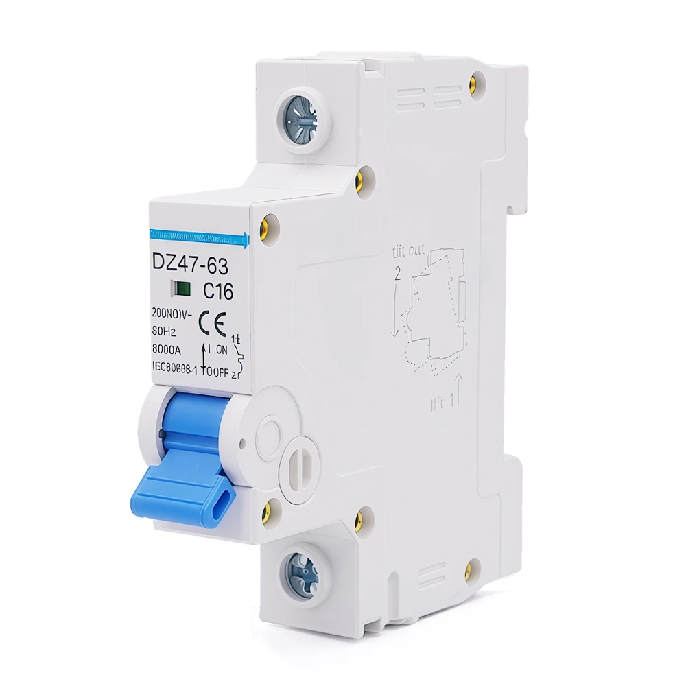 1 PCS DZ47-63 1P 16-63A Din Rail Mini Circuit Breaker Compact Miniature MCB for Home Electrical System Safety Protection