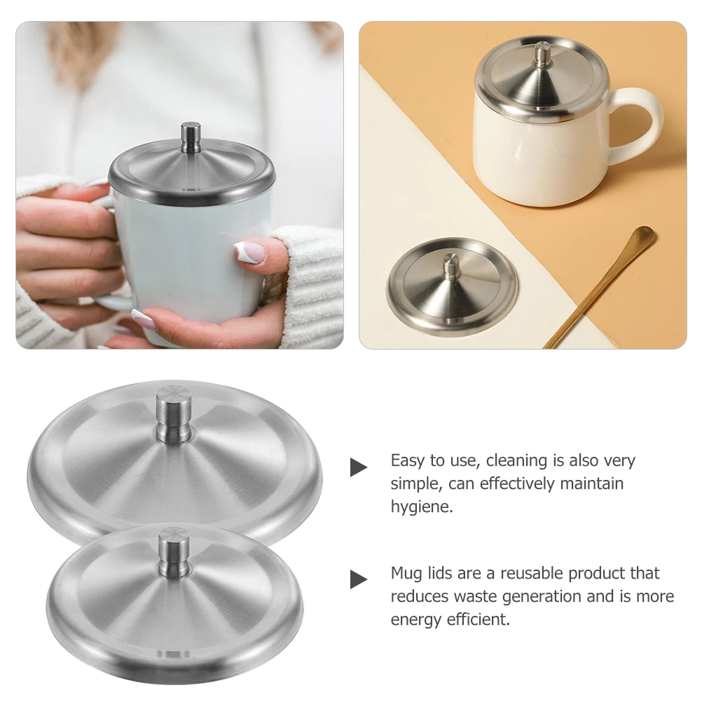 2 قطعة غطاء كوب من الفولاذ المقاوم للصدأ غطاء كوب عالمي قابل لإعادة الاستخدام للمياه أكواب شاي القهوة مانعة للتسرب للسفر والمكتب المنزلي