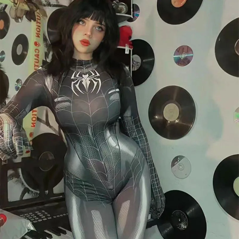 بدلة سباحة MINISO للبطل الخارق سبايدرمان للنساء من Marvel Zip Up Catsuit للبالغين في الهالوين أزياء تنكرية للعب الأدوار