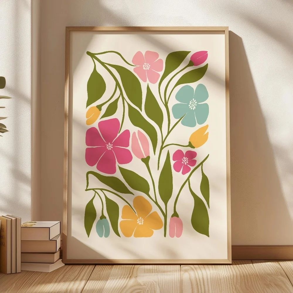 Frameless,1pc Retro Beige Floral Line Printing,Simple Canvas Painting, Modern Plant Wall Decor for Living Room,Housewarming Gift view 5