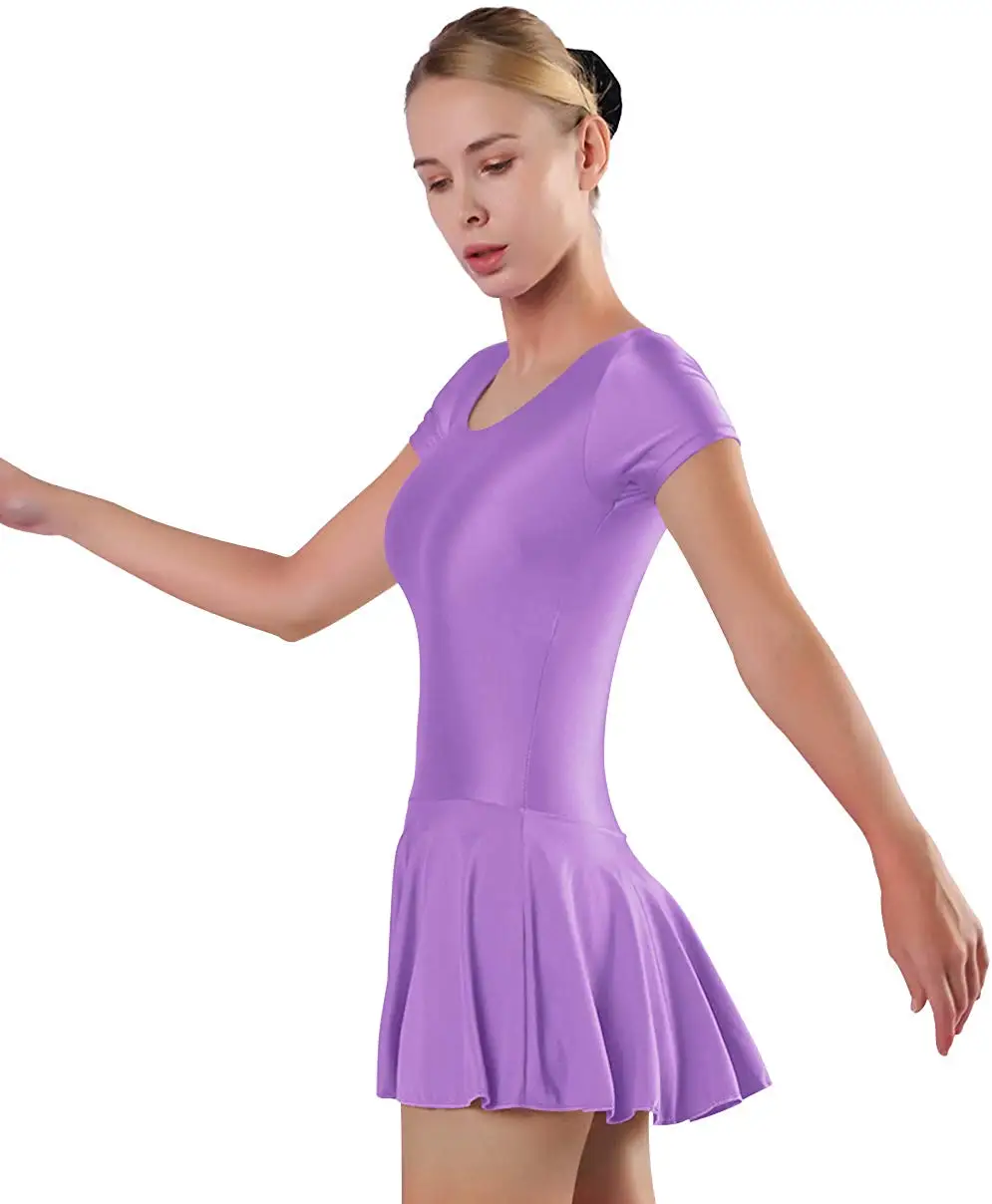 Speerise Women Short Sleeve Leotards with Skirts Ballet Tutu for Lady Summer Bodysuits Scoop Neck Ladies Skirts