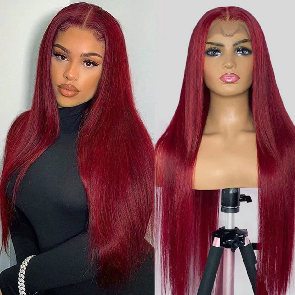 Brazilian 99J Straight Hair Lace Front Wig Human Hair Wigs Burgundy Pre-Plucked 13x4 Colored Lace Front Human Hair Wig for Women