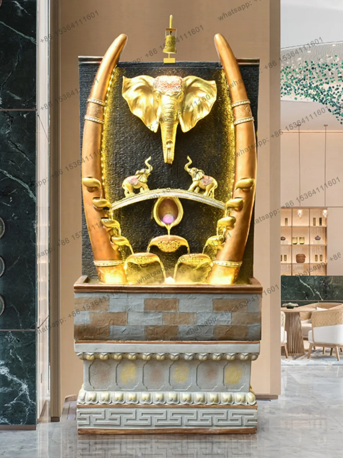 Water curtain wall elephant lucky ornament living room entrance floor fountain circulating water landscape