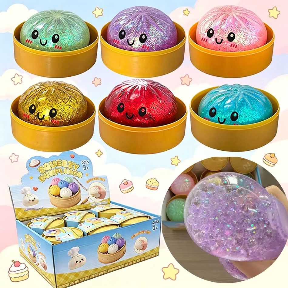 6 styles Realistic Giant Dumpling Squeeze Toy with Bamboo Steamer TPR Dough Ball Decompression Fidget Toy Funny Creative Gift