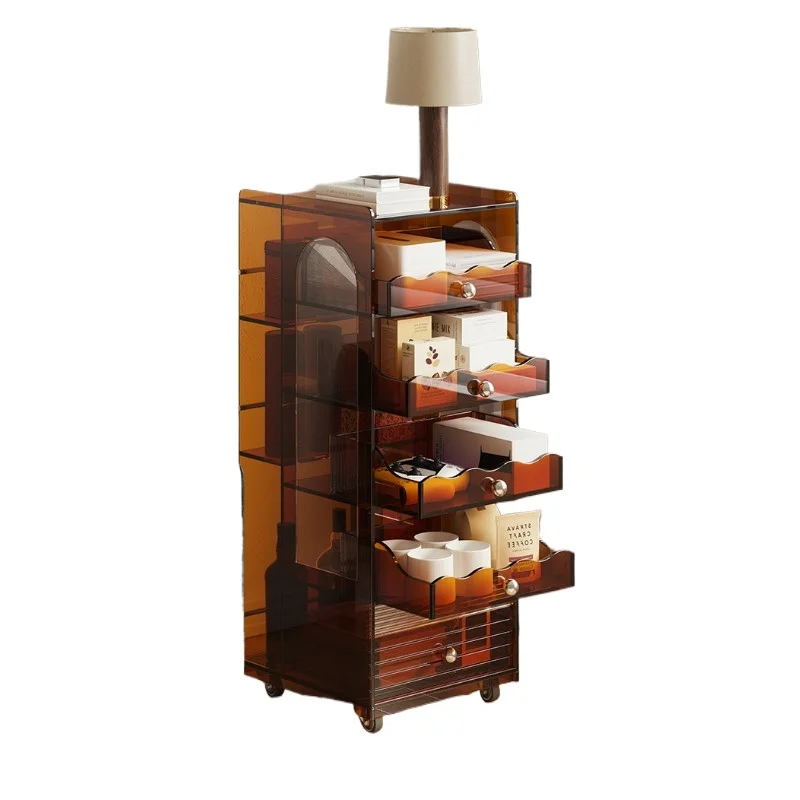Acrylic medieval tea set storage cabinet magazine figure display cabinet living room movable