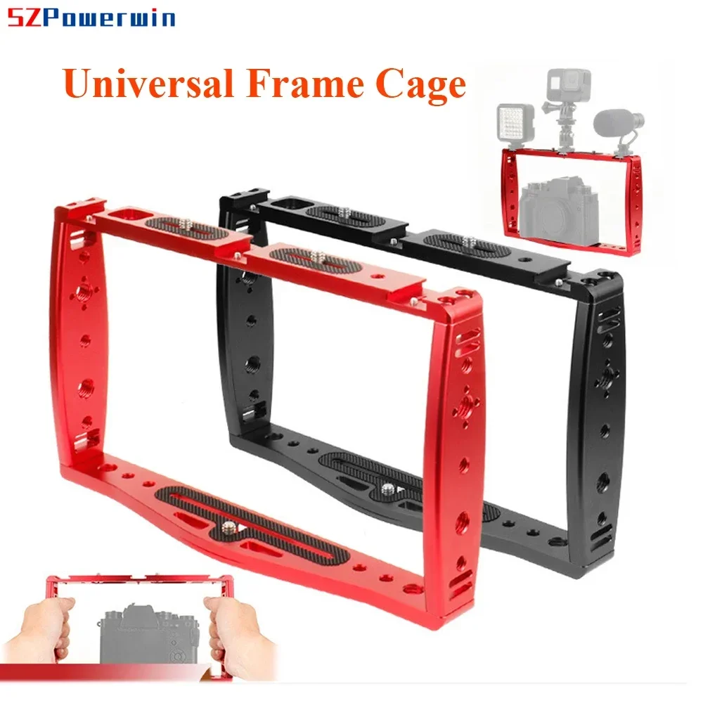 Powerwin Aluminum Muiti-Function CNC Extension Frame Cage Cold Shoe For GoPro DSLR SLR Camera Vlog Phone Microphone LED Light