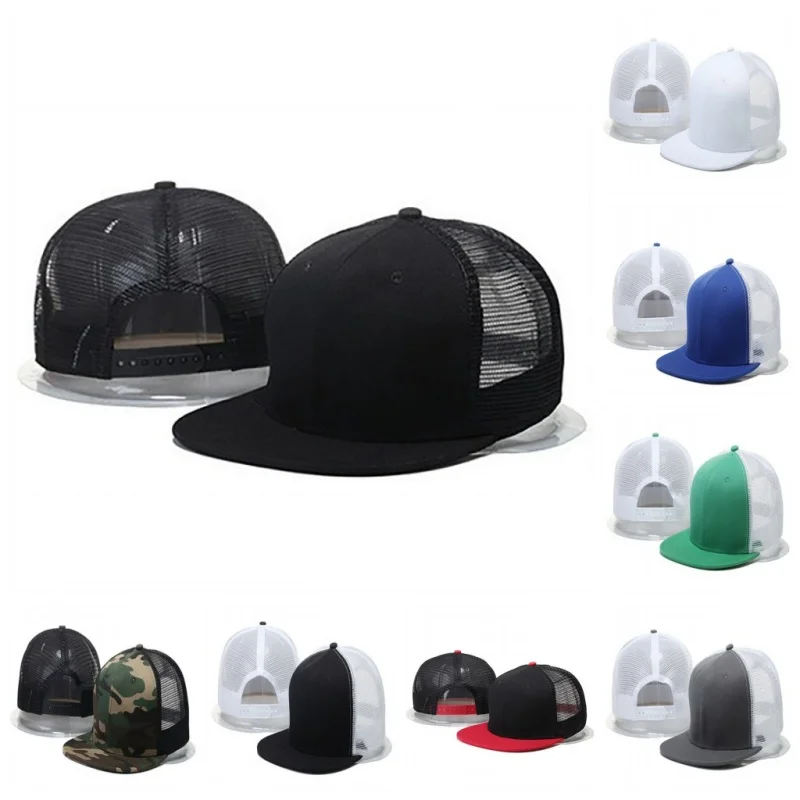 New Simple Adjustable Unisex Mesh Flat Brim Baseball Caps Hip Hop for Men Snapback Trucker Cap Women Casual Shade Dad Hat