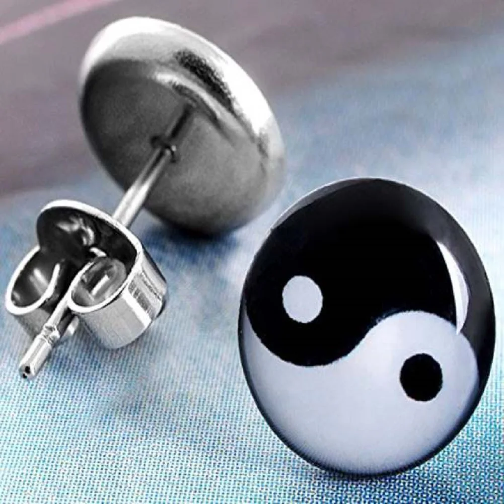 PAIR round pin symbol Yin and yang 10mm earrings