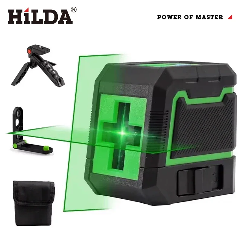 HILDA 2 Lines Laser Level Self-Leveling Horizontal And Vertical Cross Super Powerful Green Laser Beam Line