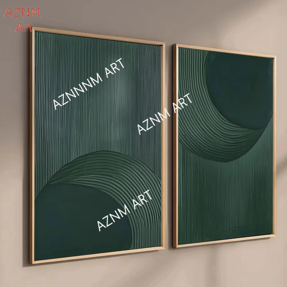 Abstract  Geometric Texture Dark Green Minimalist Canvas Painting Modern Nordic Style Line Art Posters Living Room Home Decor