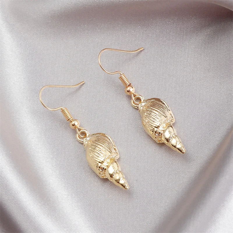 Seaside Beach Style Conch Shape Pendant Earhook Earrings Marine Biology Series Ear Accessories For Women Fashion Jewelry