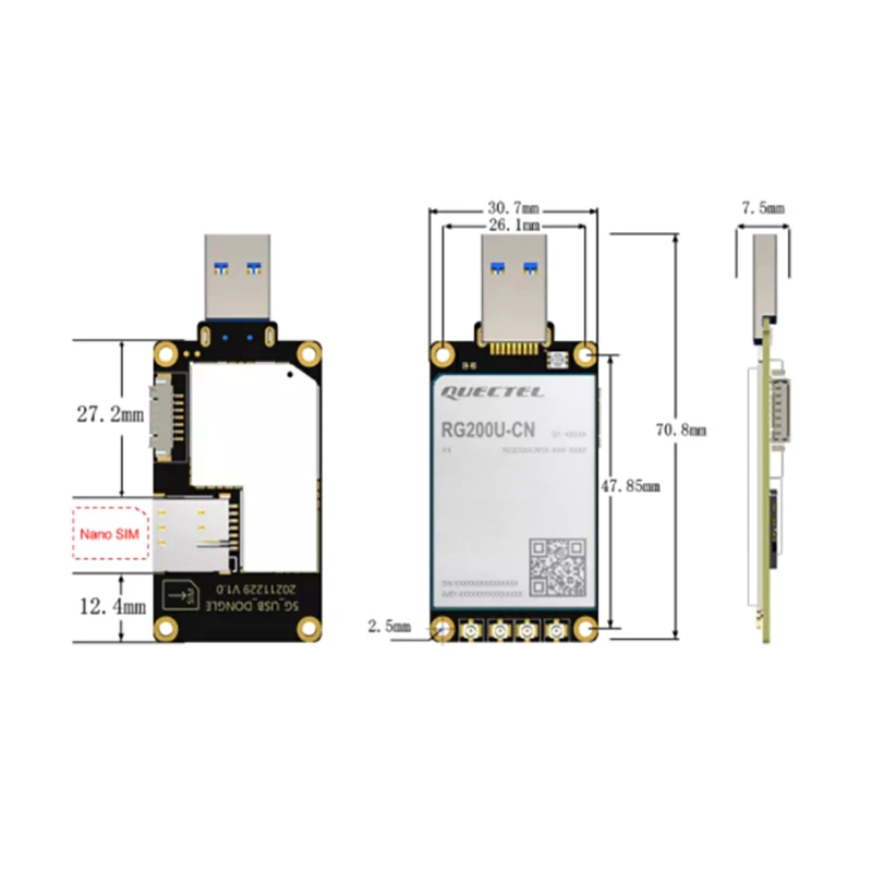 Quectel mały rozmiar 5G USB3.0 karta Sim RG200U-CN 5g płyta Adapter modułu wsparcie TTL Level UART komunikacja