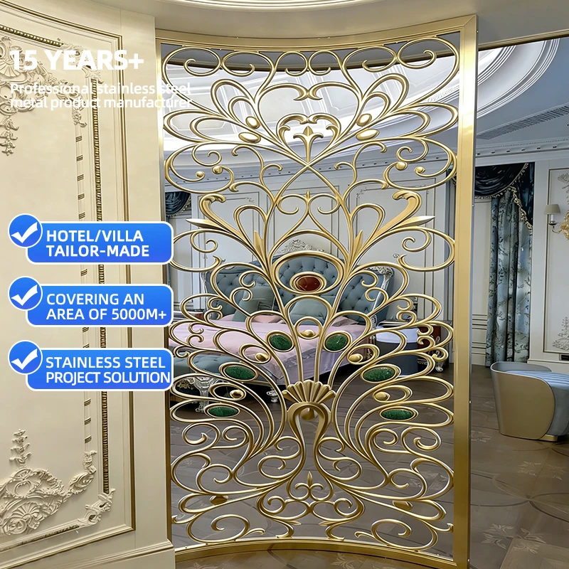 The Most Popular Aluminum Carving Pattern Gold Villa Room Partition Wall Divider Panel Wall Metal Room Divider