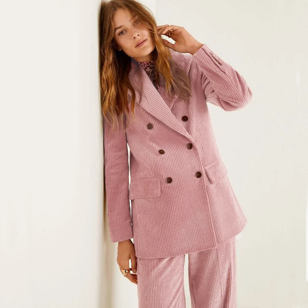 

Women's corduroy double breasted suit, two-piece elegant jacket combination, 2024 Spring/Summer Wedding Party Business