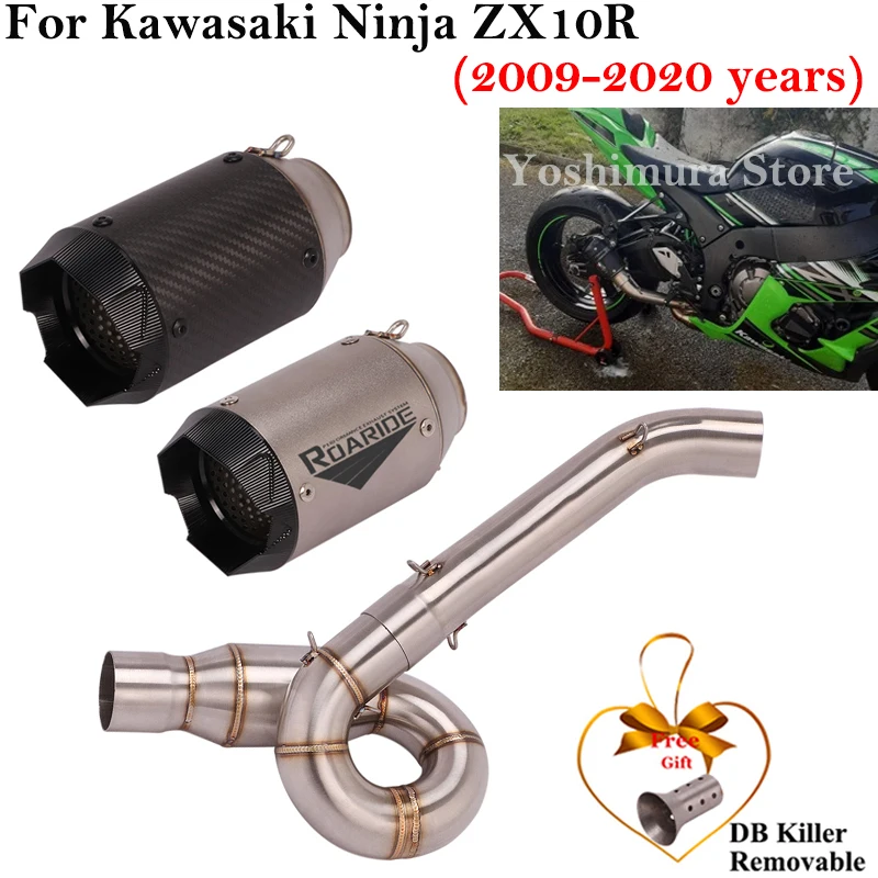 

Slip On For Kawasaki ZX-10R ZX10R 2009 - 2020 Motorcycle Exhaust Escape Middle Link Pipe Muffler Carbon Fiber DB Killer