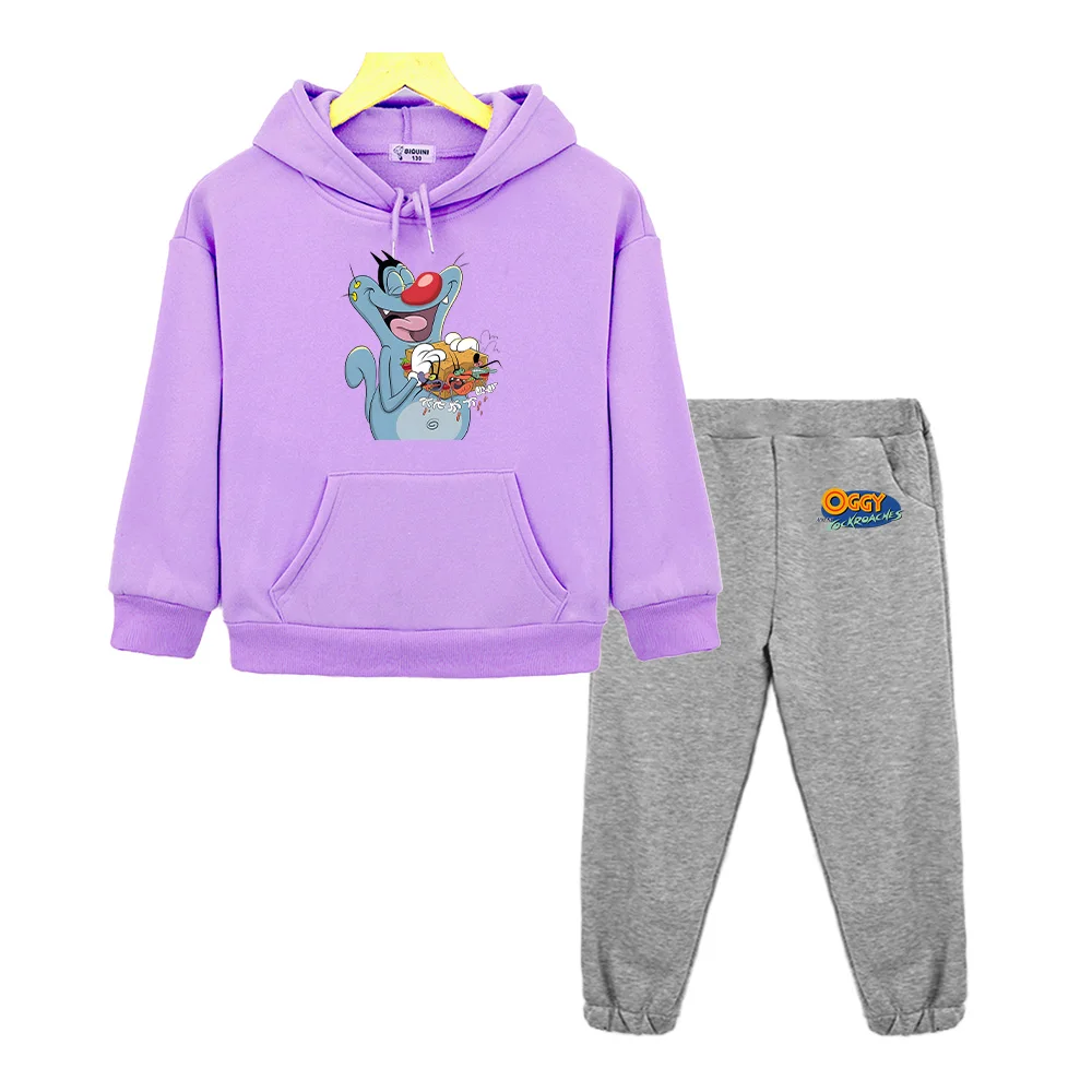 New Children Creative Hoodies Set Oggy and The Cockroaches Burger Anime Print Sweatshirt Kids Boys Girls Pullovers Casual Hoody